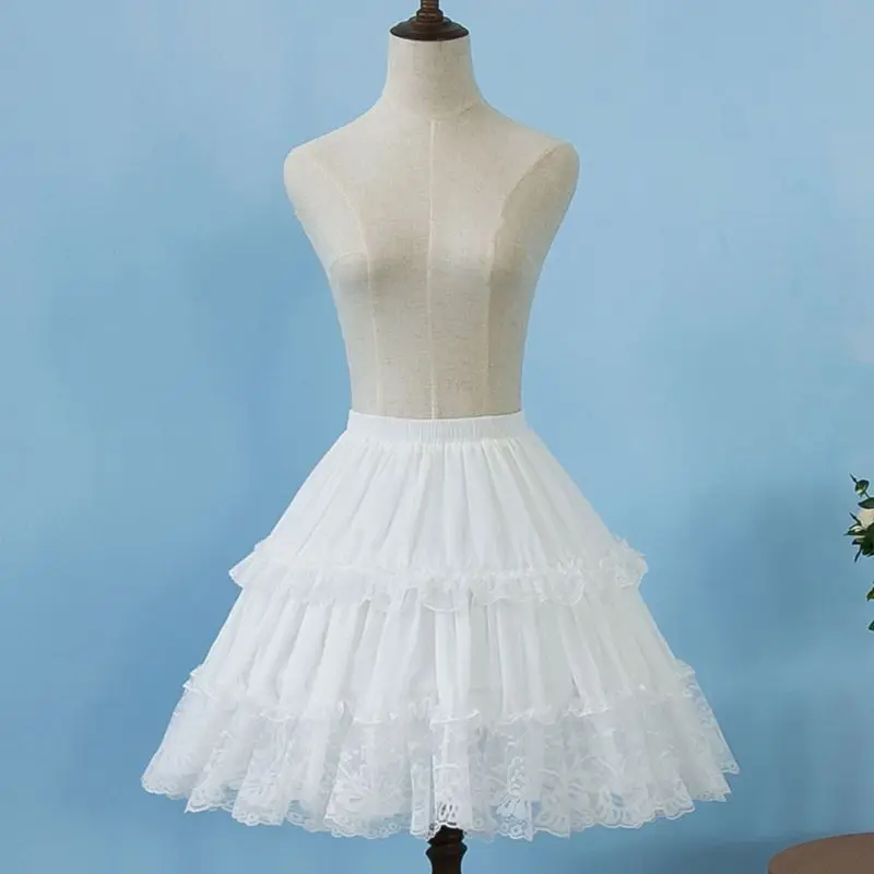 

New Girls Skirt Short Petticoat Cosplay Lace Fishbone Lolita Slip Liner White Black Elastic Waist Petticoats N84D