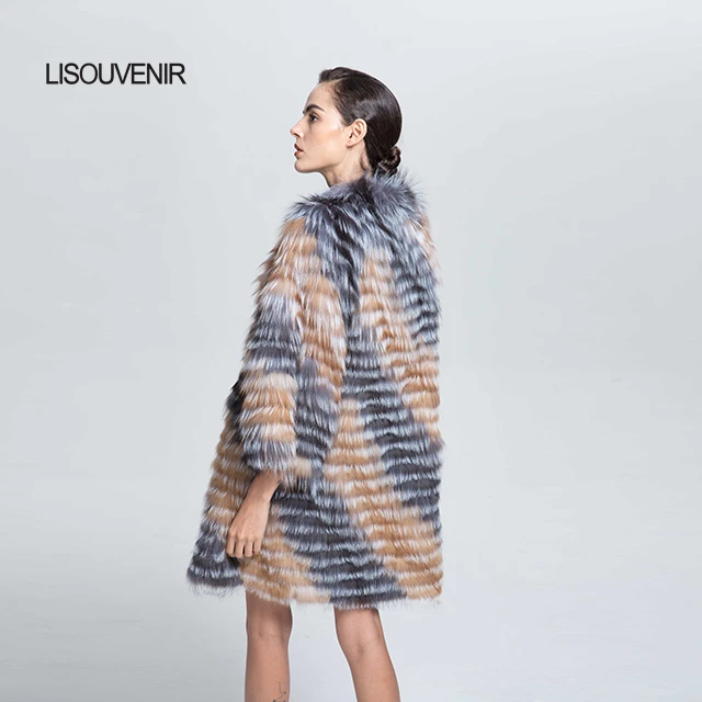 Lisouvenir новая зимняя коллекция, модный дизайн, смешанные цвета, Женская Роскошная Шуба из натурального Лисьего меха, теплая женская куртка из натурального Лисьего меха