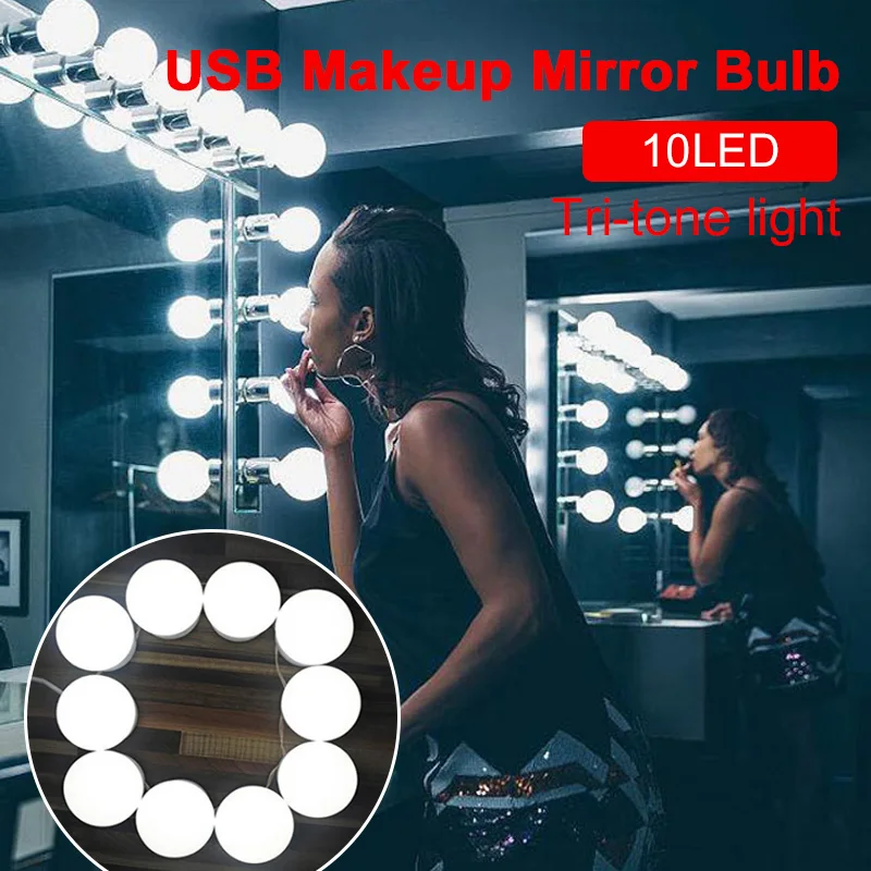 

Beauty Vanity Mirror Lights 3Colors Light LED Bulb Glamour Hollywood Style Cosmetic LED Mirror Lights 5V 10Bulb Dressing Room