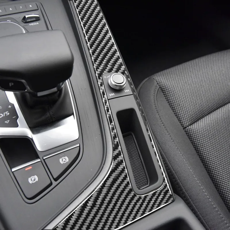 2Pcs Carbon Fiber Gear Shift Side Panel Cover Trim For Audi A4 B9 2017-2019