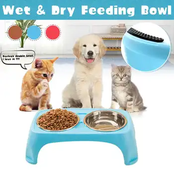 

Double Pet Bowls Dog Food Water Feeder Stainless Steel Pet Drinking Dish Feeder Cat Puppy Feeding Supplies Small Dog Accessories