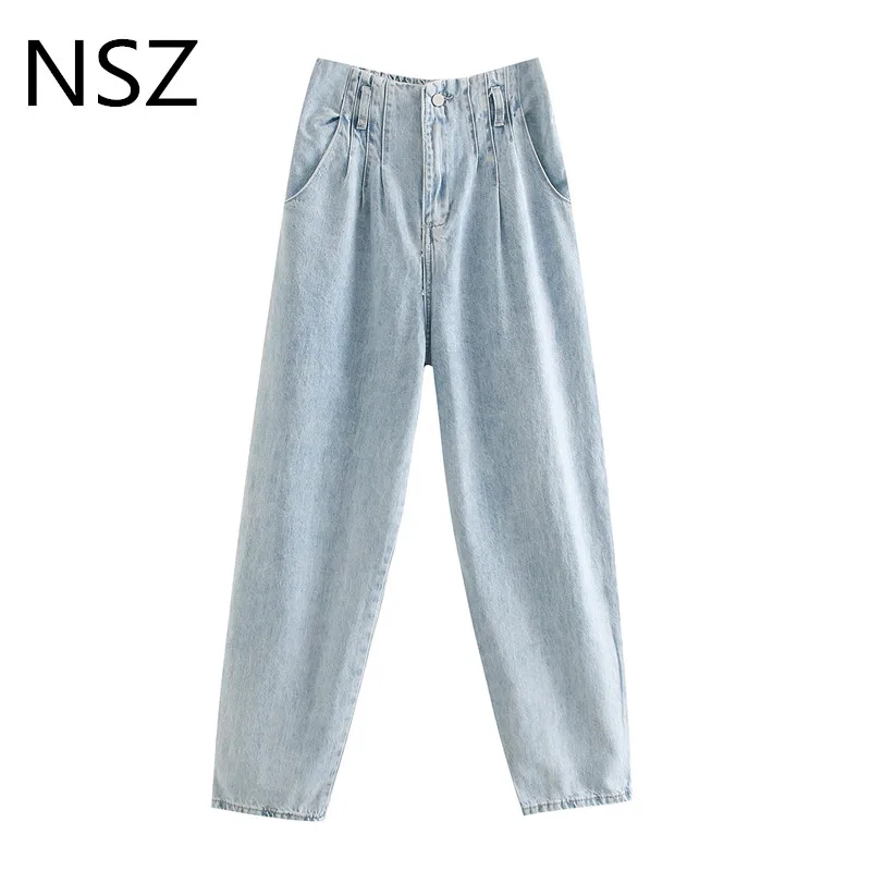 NSZ women moms baggy jeans paper bag pants elastic high waist jeans loose wide leg boyfriend denim pants trousers street wear NSZ women moms baggy jeans paper bag pants elastic high waist jeans loose wide leg boyfriend denim pants trousers street wear