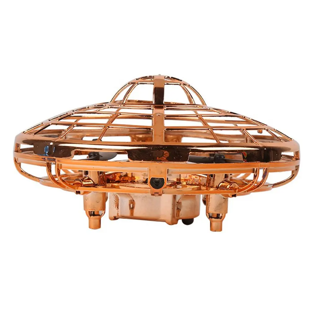 Mini Flying Helicopter Ufo Rc Drone Hand Sensing Aircraft Electronic Model Quadcopter Flayaball Toys Small Drohne For Children - Цвет: Gold