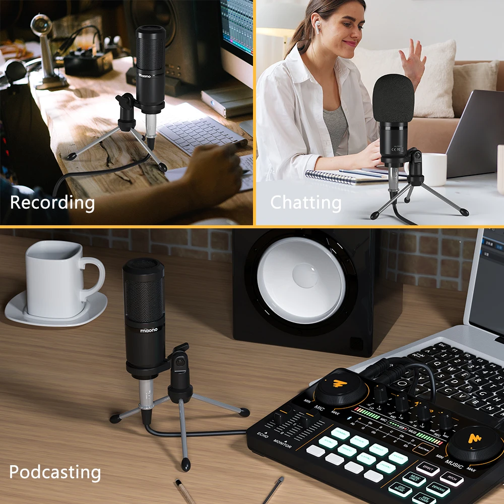 Gravação de Áudio 3.5mm para Xlr Mic com Tripé para Tiktok Maono Microfone Condensador Cardoid Podcast Vlog Telefone pc Au-pm360tr - Image 6