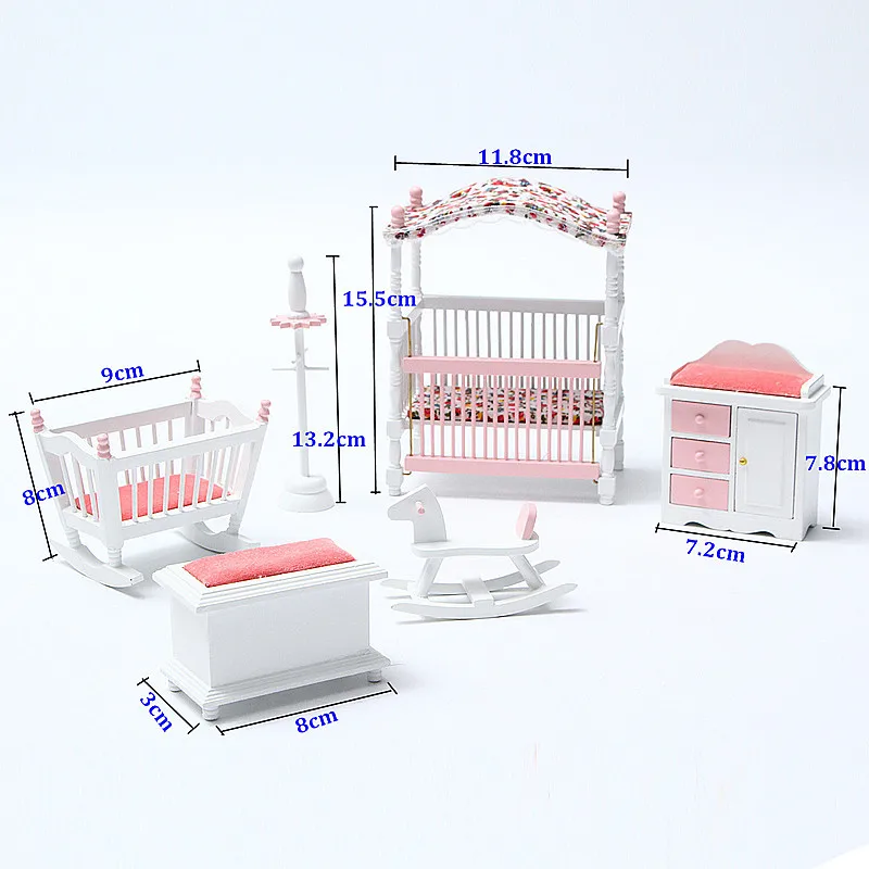 6 шт./компл. деревянные декоративные предметы мебель для спальни набор игрушек 1/12 моделирование мебель модель игрушки для украшение для кукольного домика розовый