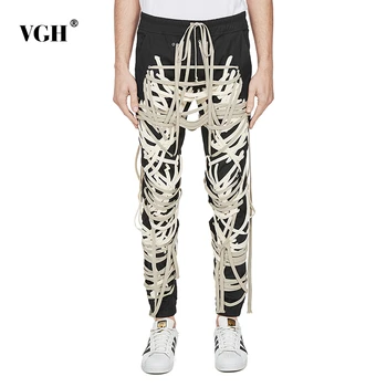 

VGH Patchwork Bandage Trouser For Women High Waist Casual Slim Asymmetric Pants For Female Summer 2020 Streetwear Fashion Tide