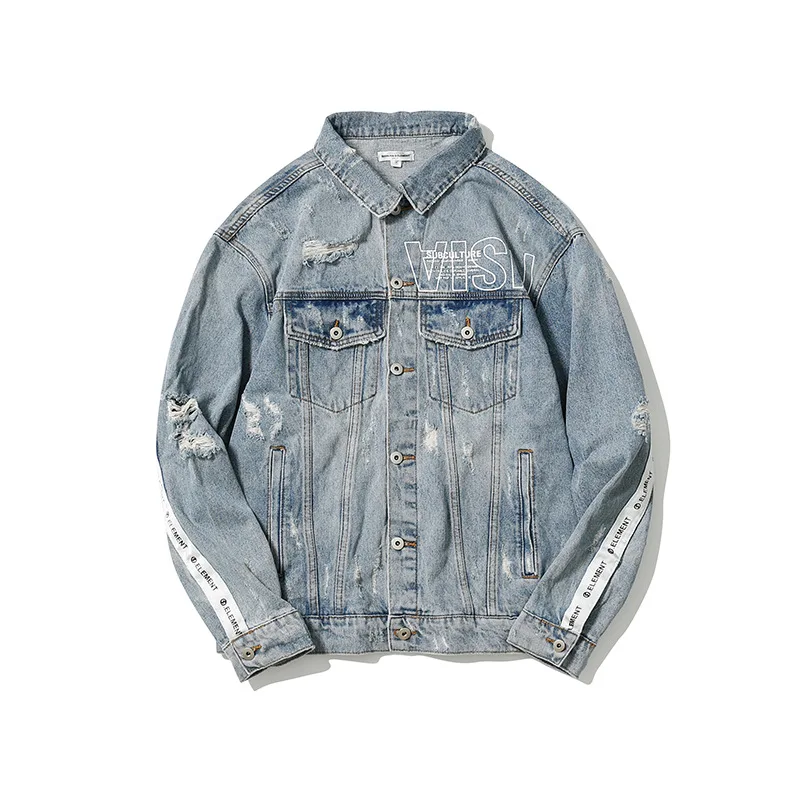 

2019 New Style Japanese-style National Trends Autumn Printed Letter Webbing with Holes Jacket Men'S Wear