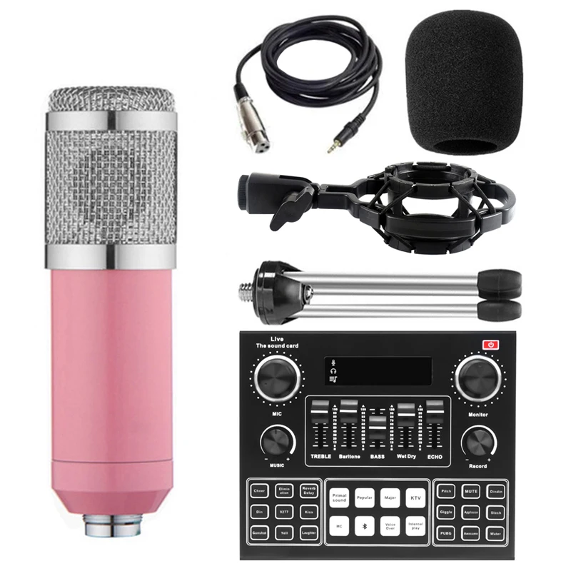 Condenser Microphone BM800 Mixer Kit with V9 Sound Card Audio Podcaster External Streamer Live Broadcast for PC Phone Computer 