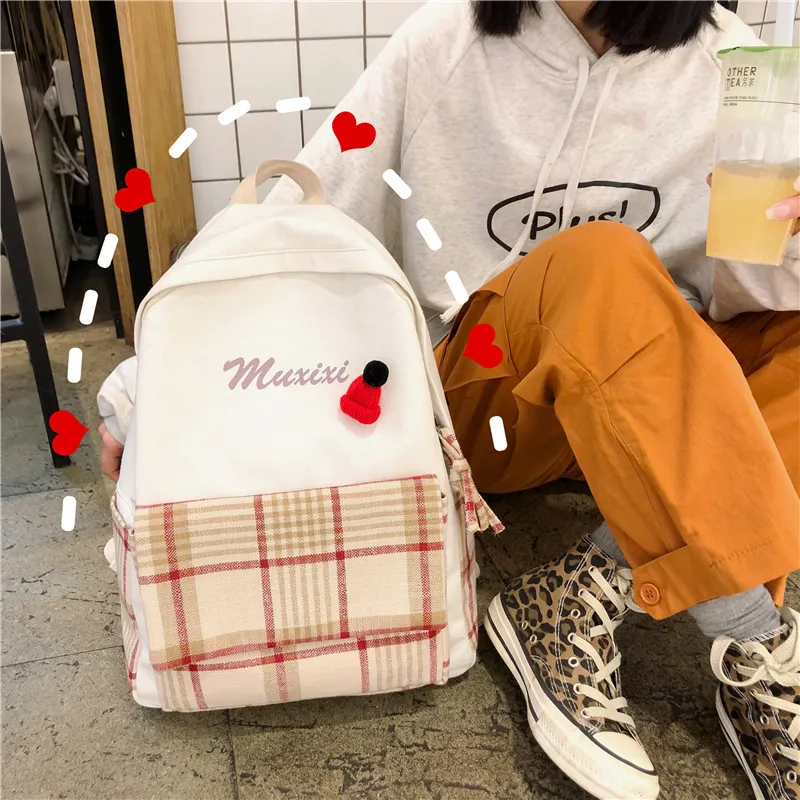 

Vintage Sense GIRL'S Heart School Bag the Girls' Middle School College Student Korean-style Canvas Backpack 2019 New Style Japan