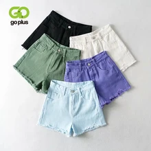 Goplus shorts feminino fashion verão, jeans, cintura alta, branco, cortos, korte, broek, damas c11235