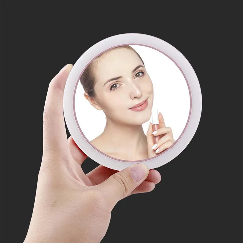 

Multifunctional Portable LED Mini Circular Makeup Mirror Compact Travel Sensing Lighting Cosmetic Mirror Wireless USB Charging