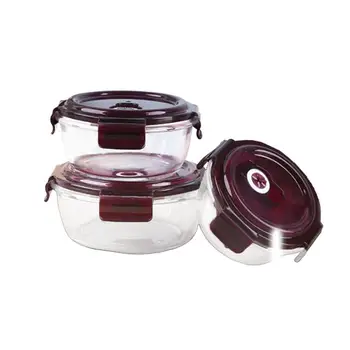 

3 pcs Glass Bowls Set Durable Heat-resistant Clear Kitchen Round Lunch Box Food Container for Home