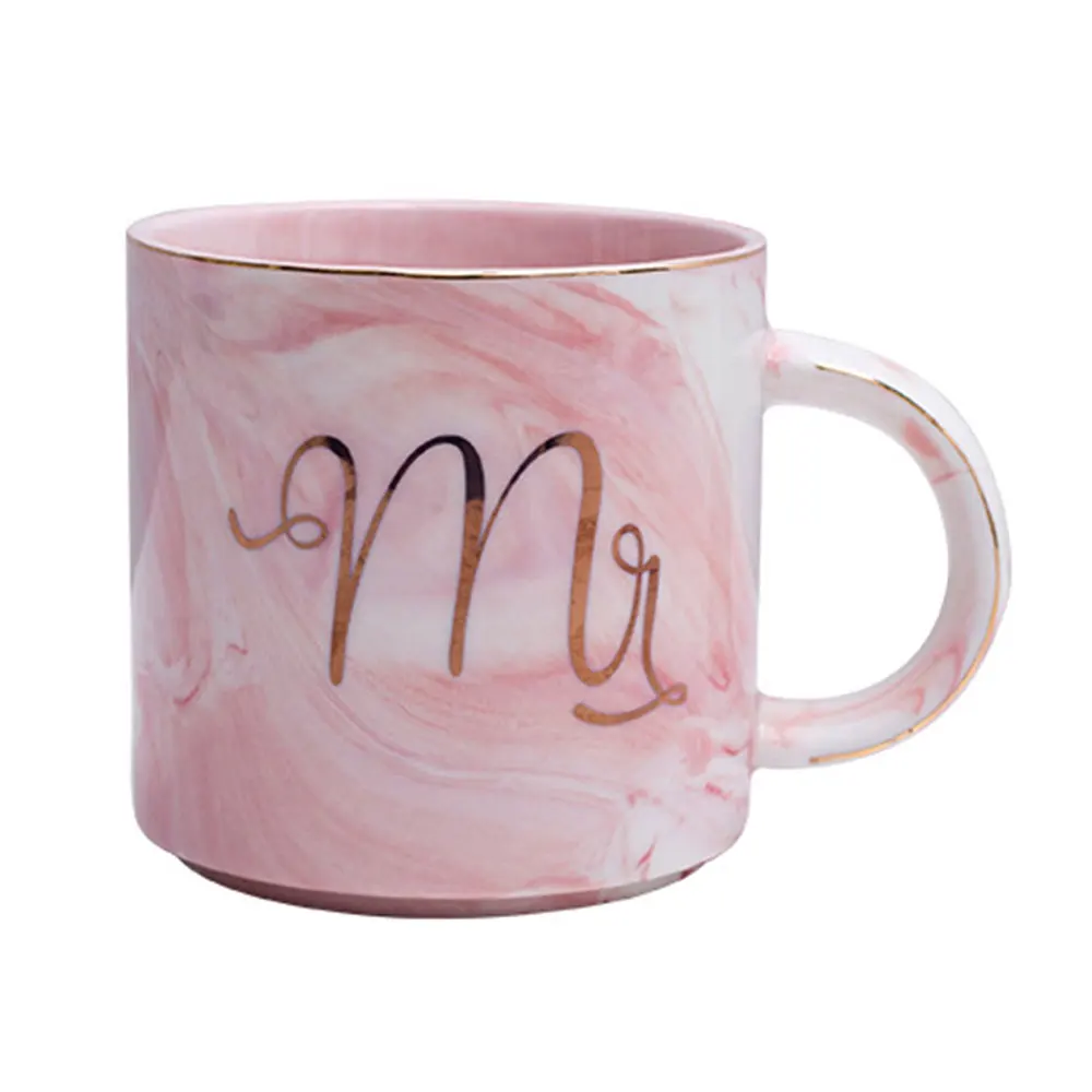 Pink Керамическая чашка 3 цвета г-н и г-жа Мода чашка на двоих Mark чашка керамическая s кружка для питья украшение молочный кофе европейский стиль подарок - Цвет: Pink