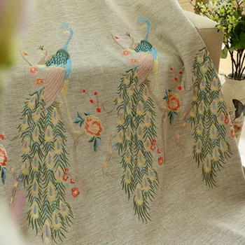 

Classical Style New Chinese Style Curtain Peacock Embroidery Linen Curtain and Black Silk Physics Shade Curtain