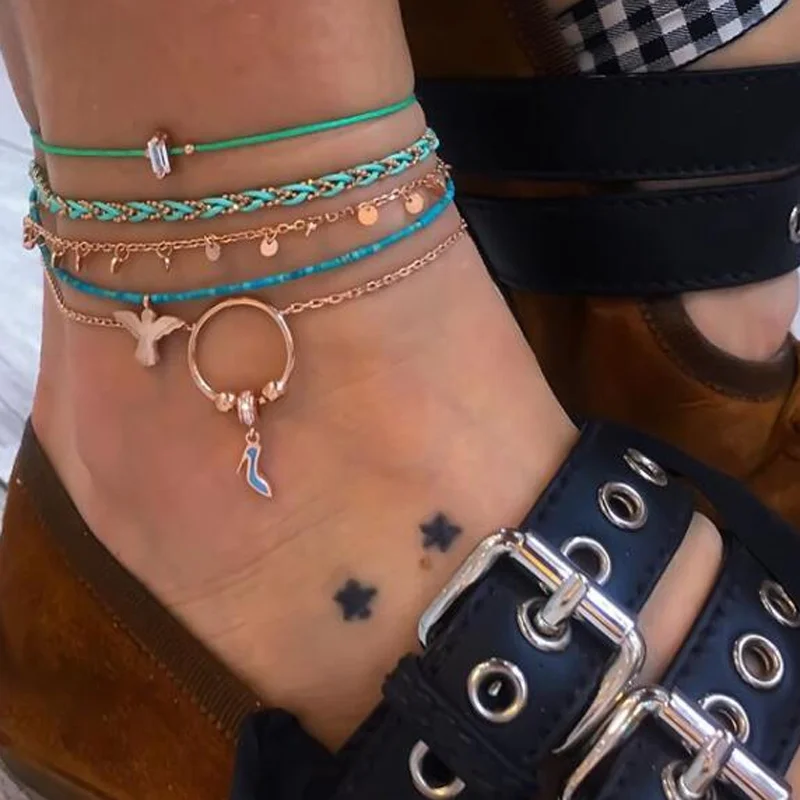 docona Boho Blue Beads Bird High Heels Charm Five Layer Anklet Set for Women Weaving Anklets 5pcs/set Tobilleras 8980 docona Boho Blue Beads Bird High Heels Charm Five Layer Anklet Set for Women Weaving Anklets 5pcs/set Tobilleras 8980