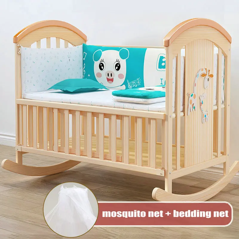 Из натуральной древесины сосны качалка-колыбель с москитной сеткой, многофункциональная детская кровать, 104*60*95 см, может соединяться с кроваткой для взрослых - Цвет: 5