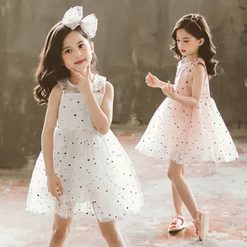 

New Brand Infant Childrens Mesh Dress Girls Embroidery Dot Dresses Baby Girl Sleeveless Clothes Kids Party Gown Dresses for Girl