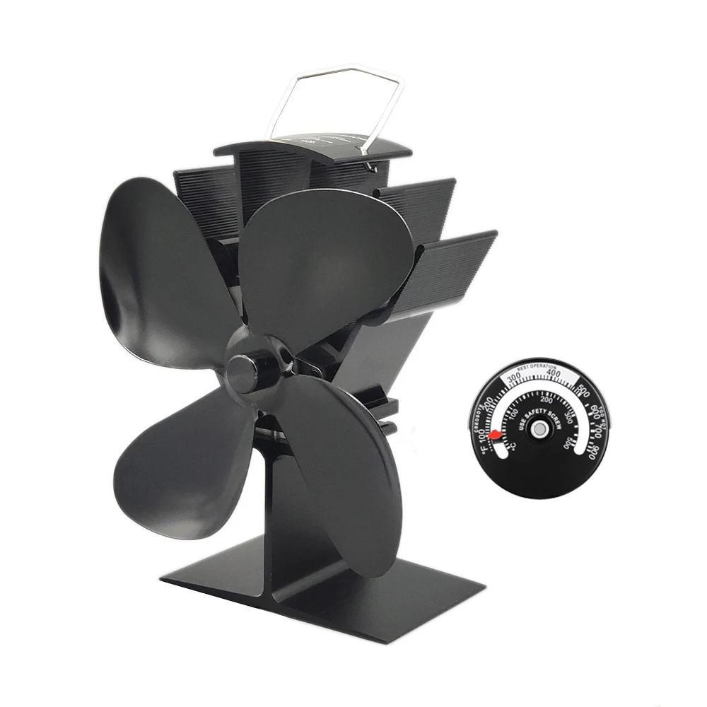 Black Stove Fan 4 Blade Fireplace Fan Heat Powered Wood Eco Burner Fan Friendly Quiet Home Efficient Heat Distribution