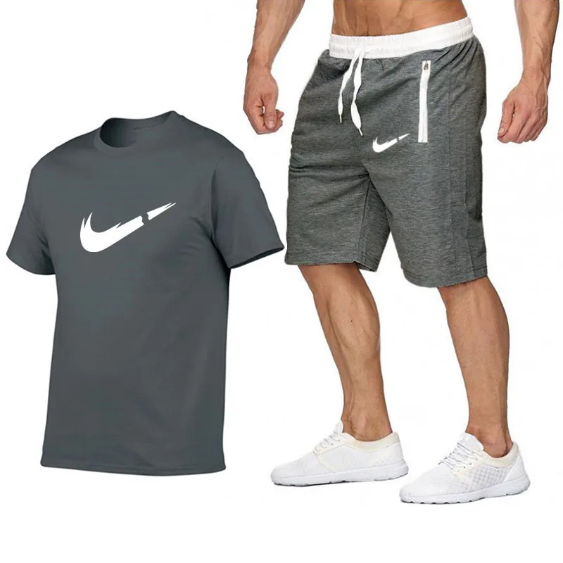 

2019 Summer Hot Sale Men's Sets T Shirts+shorts Two Pieces Sets Casual Tracksuit new Male Casual Tshirt Fitness trousers men Set