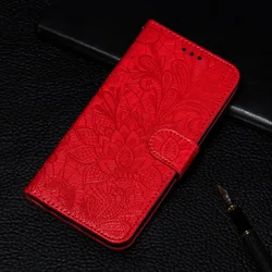 Floral Book Style Flip Leather Wallet Phone Case Cover for Honor 9A (Red)