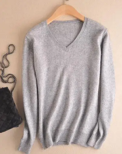 Vneck Color 3 12 цветов, мягкие женские свитера, кашемир и шерсть, вязаные пуловеры, зима/осень, стандартный круглый ворот, шерстяные женские пуловеры - Цвет: Vneck Color 3