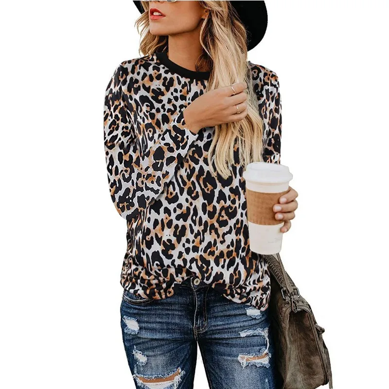 

Leopard Print Women's T Shirt Fashion Women Sweatshirt 2019 Autumn New Hot Round Neck Long Sleeve Shirt Loose Casual Tops female