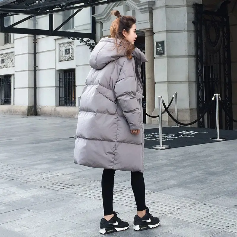 Стильные корейские новые винтажные свободные женские зимние однотонные пуховые хлопковые парки женские повседневные теплые пальто с капюшоном F23