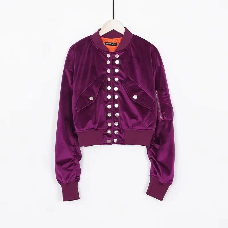 Chaqueta mujer короткая куртка женская черная бархатная куртка Осенняя классная модная одежда уличная bomner куртки manteau femme - Цвет: purple