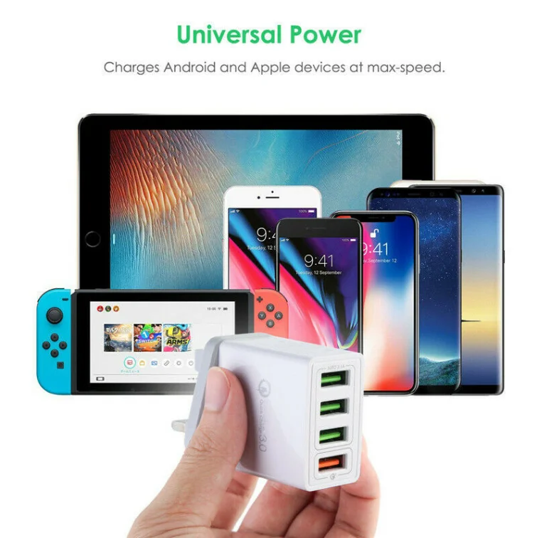 4 порта Быстрая зарядка 3,0 USB зарядное устройство EU/US/UK вилка настенный мобильный телефон быстрое зарядное устройство для iPhone XS 7 samsung S8 адаптер QC 3,0