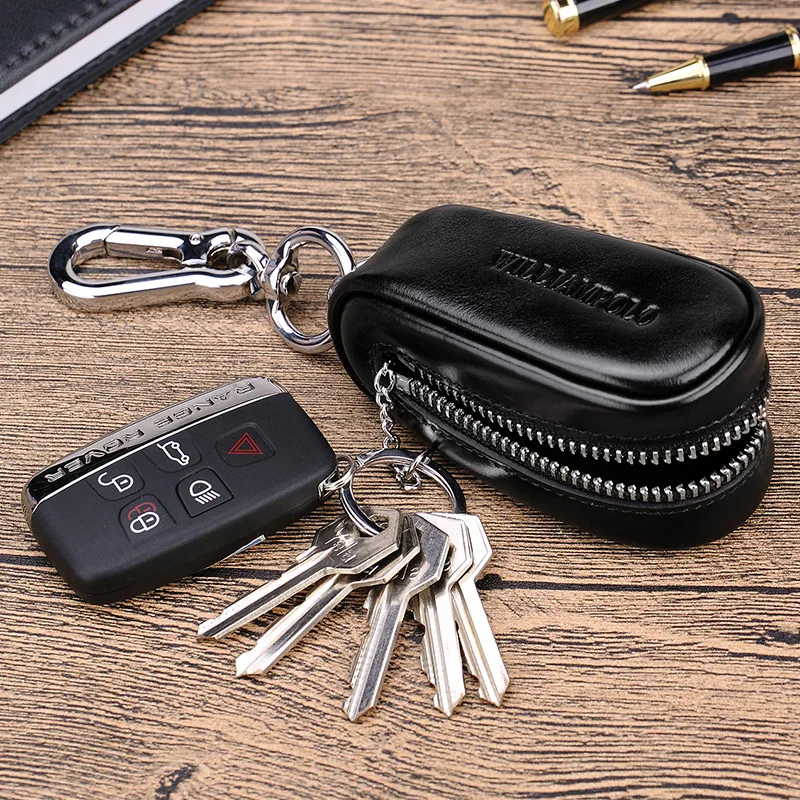 

King's Polo New Style Mini Zipper Car Key Men Genuine Leather Waist Hanging Key Chain Men's Cattle-leather Key Ring