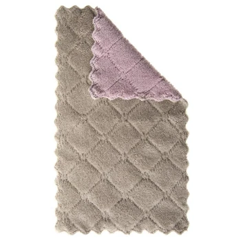 

12 Pack Kitchen Cloth Towels,Super Absorbent Coral Velvet Dish Towels,Non Stick Oil Washable Fast Drying (Purple-Grey)