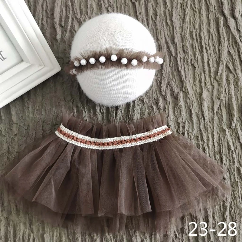 Newborn Photography Props Accessories Lace Skirt Pearl Headband Set Bebe Fotografie Studio Romper Photo Shoot Costume For Girls baby dress set for girl