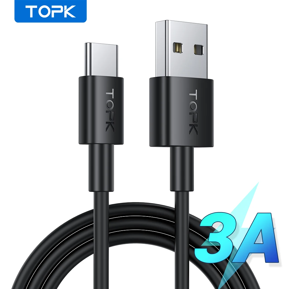 TOPK AN02 3A Micro USB Type C Cable Phone Charger Charging Cord TPE Fast Charger Cable USB C for Xiaomi redmi note 10 9 8 pro