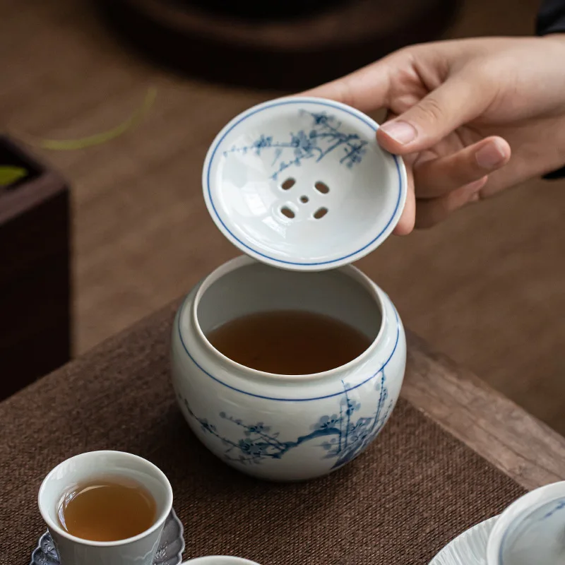 350ml Retro Blue And White Ceramic Tea Washer Hand-painted Samuume Tea Residue Tank Washing Small Filtered Garbage Can