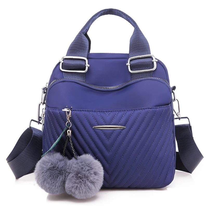 Women Backpack Female Hairball New Shoulder Bag Multi-purpose Casual Fashion Ladies Small Backpack Travel Bag For Girls Backpack - Color: Blue