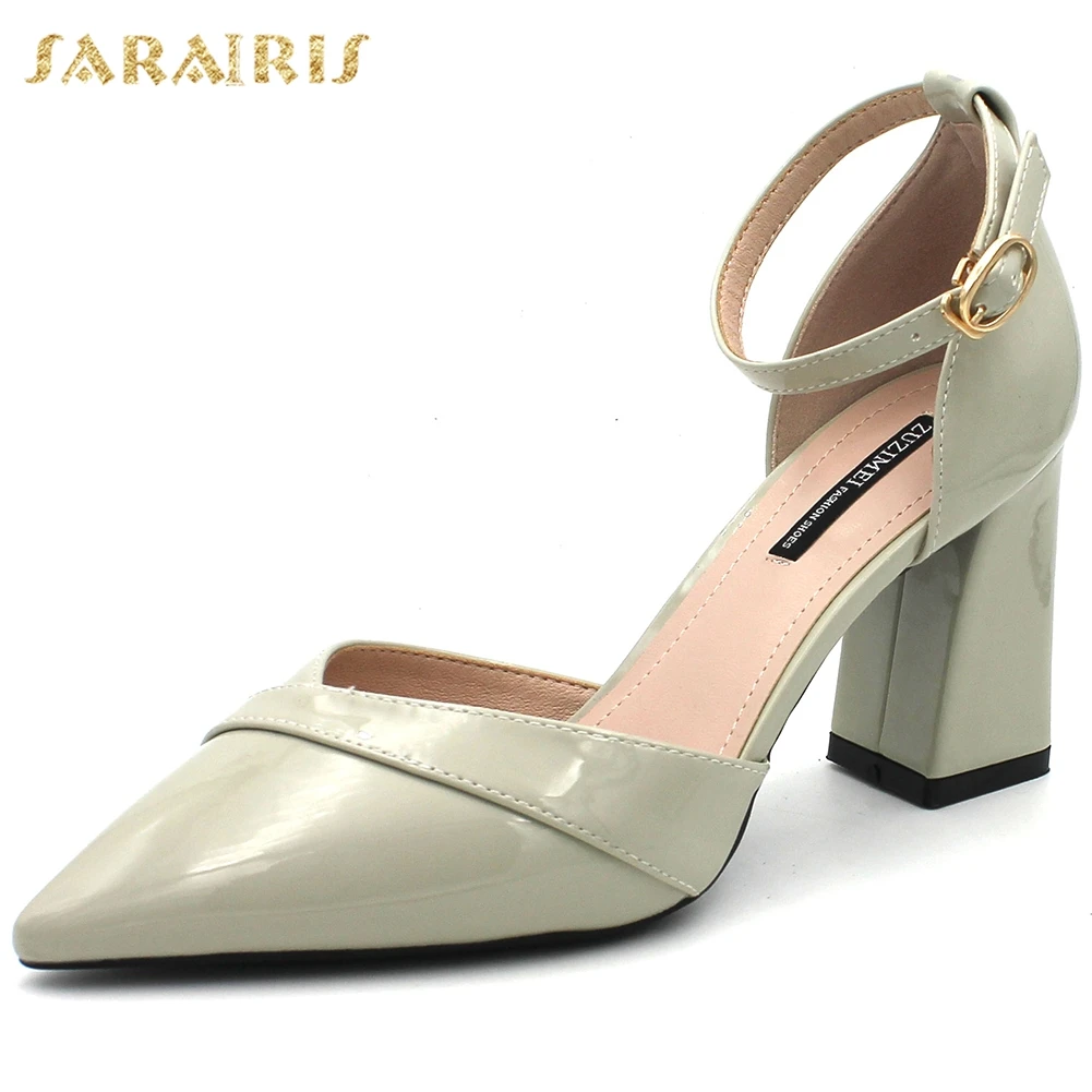 

Sarairis Fashion New Design Buckle Strap Chunky High Heels Concise Pumps Woman Shoes Pointed Toe Elegant Pumps Women Shoes