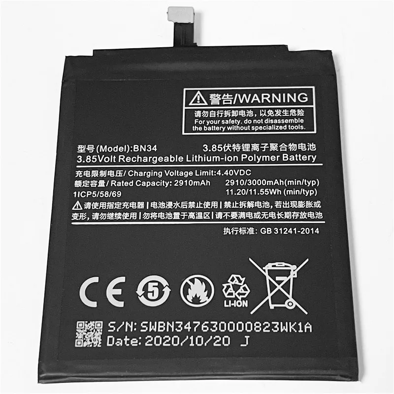 3 85v 3000mah Bn34 Untuk Xiaomi Redmi 5a Mcg3b Mci3b Mce3b Mct3b Baterai Baterai Ponsel Aliexpress