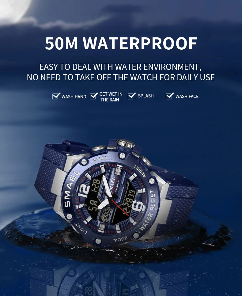 SMAEL 8033 Sport Waterproof Wristwatches For Men Sport Waterproof Military Army Date Watches Double Display Digital Quartz Watch