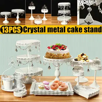 

3-Tier Metal Modern Crystal Cake Stand Set Holder Cupcake Dessert Stand Birthday Party Wedding Display Pedestal Decoration 13Pcs