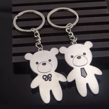

FREE SHIPPING by FEDEX 100pairs/lot Wholesale Zinc Alloy Lovely Bear Couple Keychains Metal Lovers Keyrings for Wedding