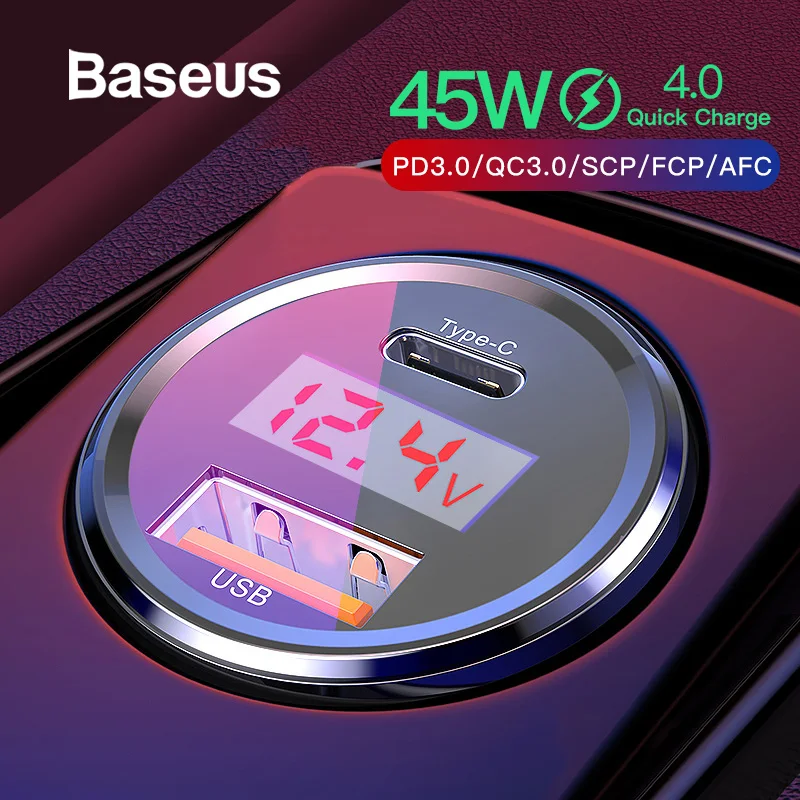 Vente Chargeur rapide de voiture Baseus 4.0 3.0 pour Xiao mi 9 rouge mi Note 7 Pro 45W PD chargeur de téléphone rapide AFC SCP pour iPhone 11 Pro Max