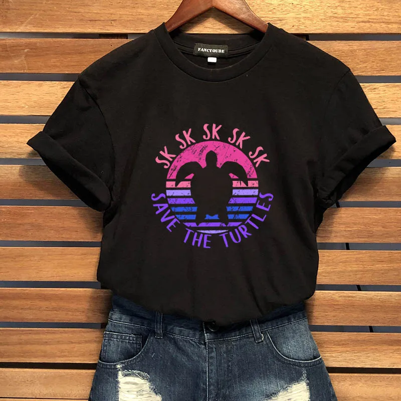 Camiseta femenina SAVE THE TURTLES Sksksk женская футболка с коротким рукавом и круглым вырезом, уличная рубашка