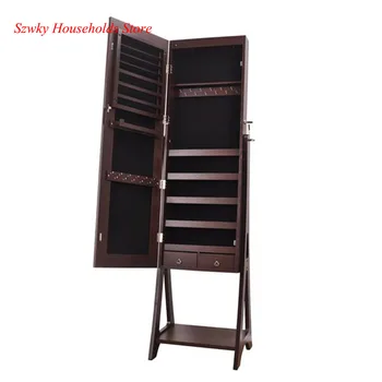 

Full Mirror Makeup Mirror Cabinet 2 Drawers 5 Layers Storage Cabinet Storage Base Drop Jewelry Mirror Cabinet(Including LED)