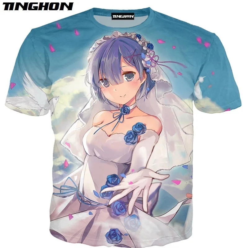 XS 7XL аниме Re:zero Twin Rem косплэй 3D печати для мужчин и женщин летняя одежда футболка с