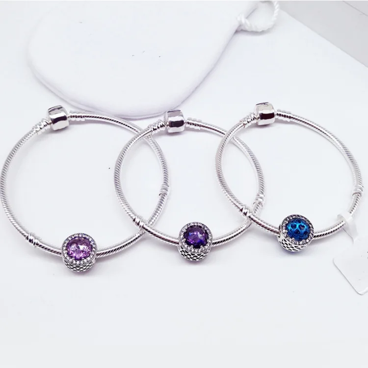

Intoxicating moon night cat's eye S925 standard silver bracelet DIY creative multicolor diamond inlaid snake bone chain jewelry