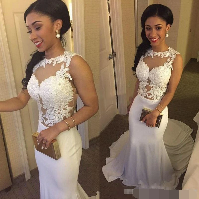 

Elegant Evening Dresses Mermaid Crew Neck Chiffon Formal Prom dress Lace Applique Long Vestido Abendkleider Party robe de soiree