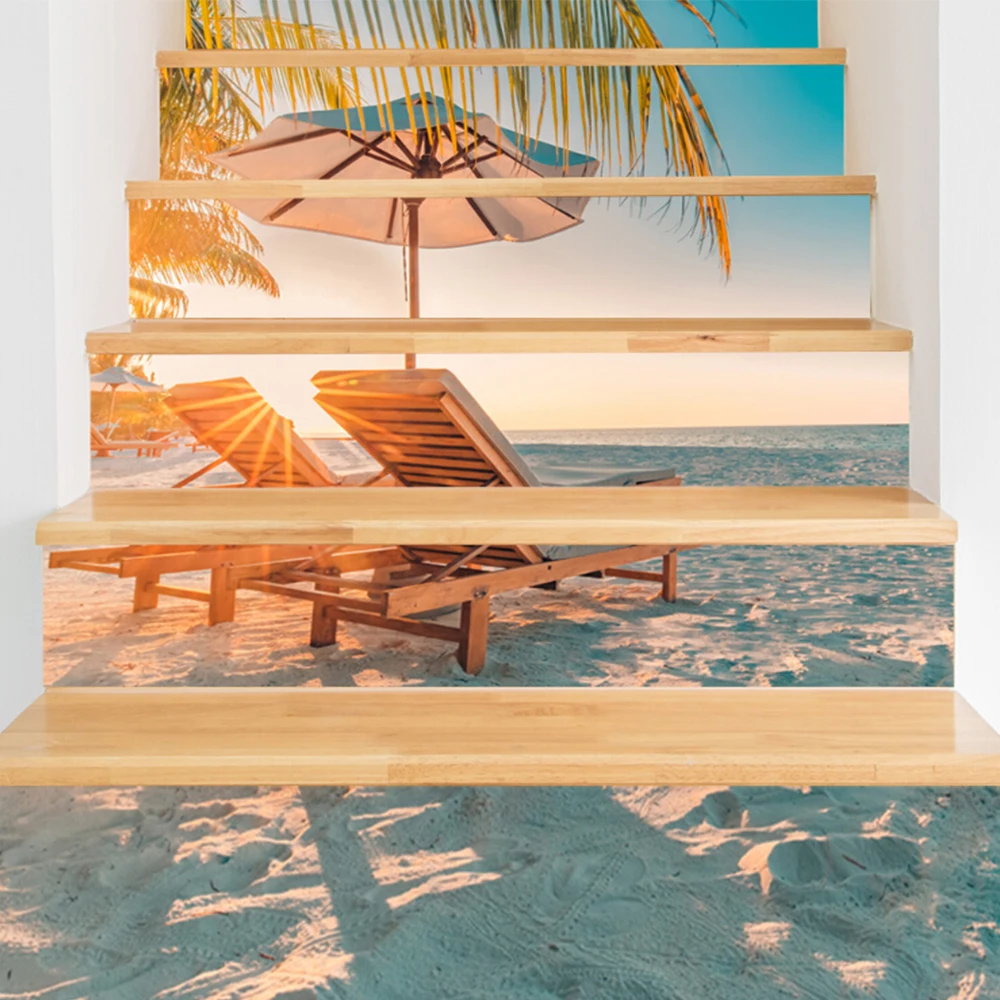 

6pcs/set Summer Beach Coconut Tree 3D Window View Sticker Beach Wall Murals Art Removable Wall sticker living room decoration