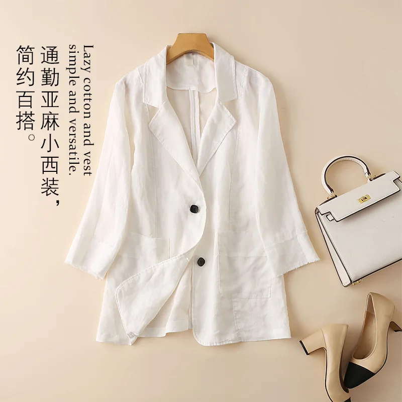 

D90-8822a (outside) Spring And Summer Flax CHIC Small Suit Coat Thin Three-quarter-length Sleeve Suit Cotton Linen Women's
