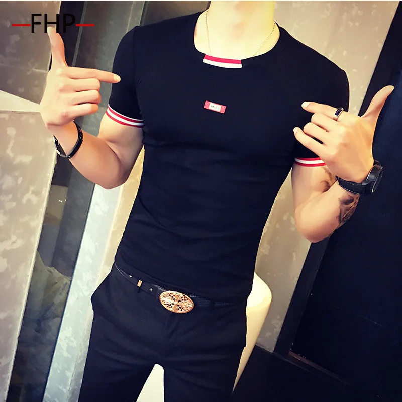 

Summer Clothes T-shirt Short Sleeve Fashion Crew Neck Tight-Fit Printed Youth Half Sleeve Slim Fit Men Hair