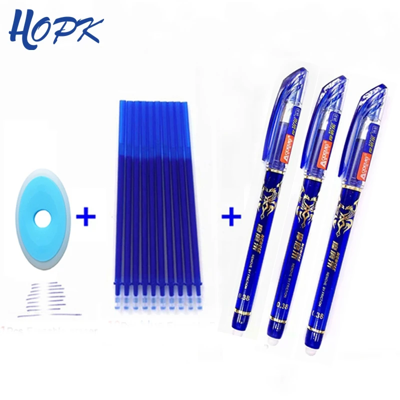 

14Pcs/ lot 0.38mm Erasable Refill Rod Washable Handle Erasable Ballpoint Pen Blue Black Ink School Office Writing Stationery